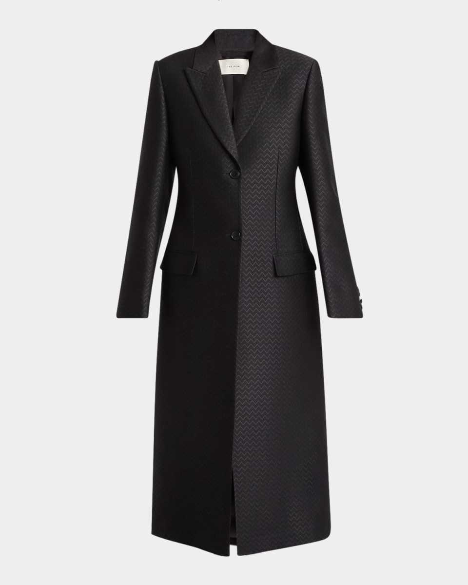 Drusille Chevron Jacquard Single-Breasted Long Coat